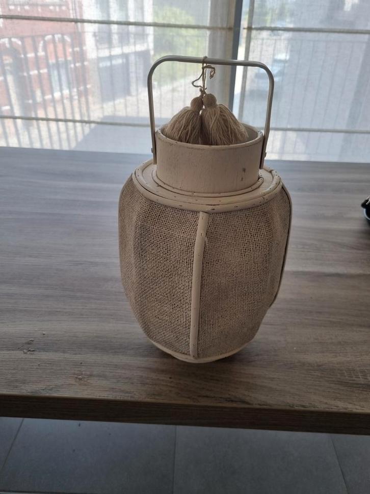 Windlantaarn in linnen landelijke decoratie, Huis en Inrichting, Woonaccessoires | Kandelaars en Kaarsen, Zo goed als nieuw, Ophalen of Verzenden