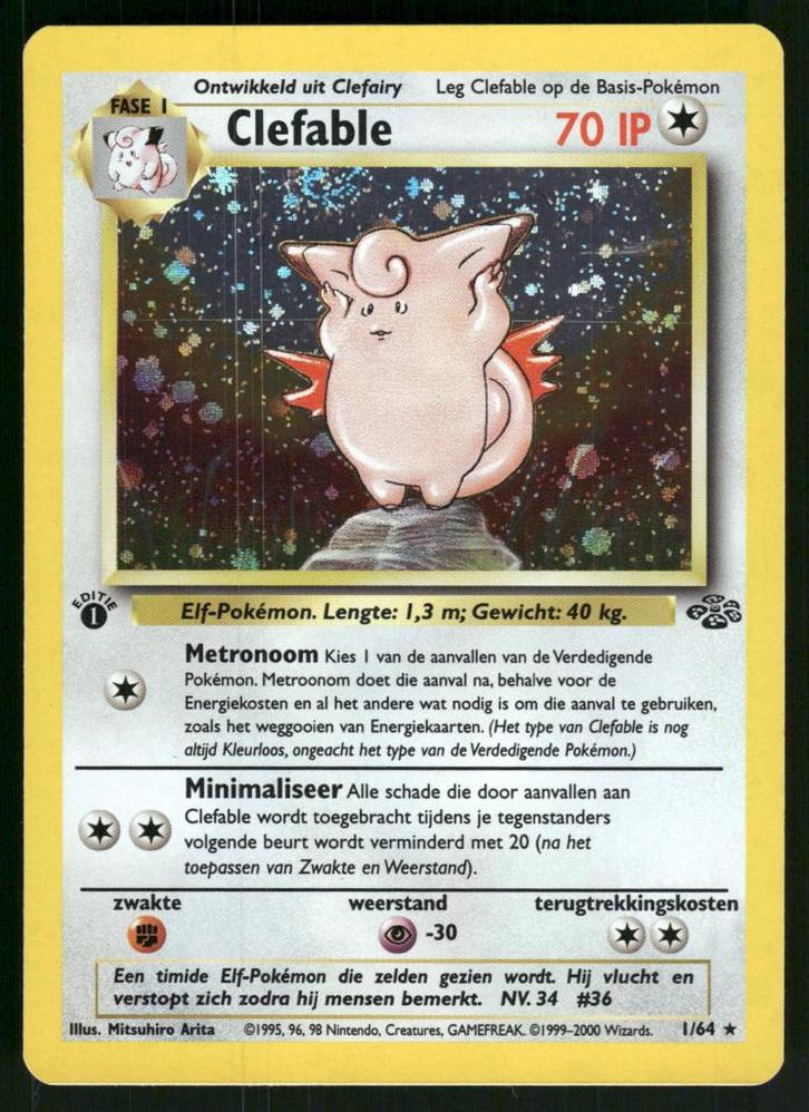 Clefable 1/64 - Jungle (1st edition) (NL) (NM), Hobby en Vrije tijd, Verzamelkaartspellen | Pokémon, Gebruikt, Verzenden