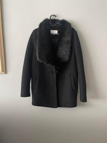 MANTEAU noir COSTES noir fourrure XS, Enlèvement ou Envoi, Comme neuf, Costes, Taille 34 (XS) ou plus petite