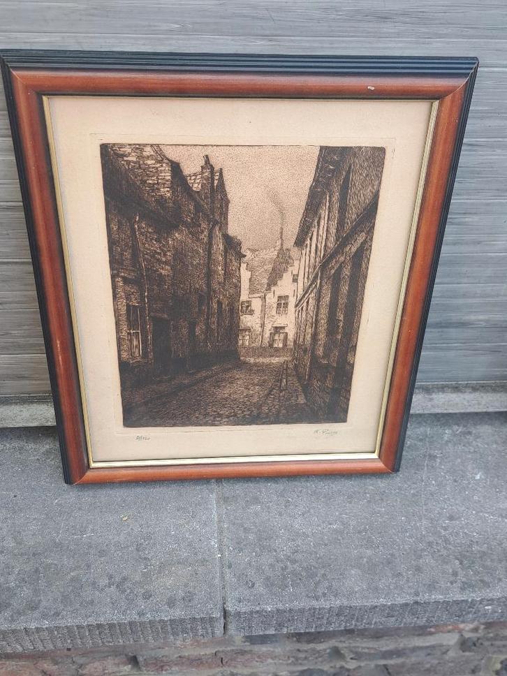 gravure ruelle signe kurt peiser, Antiek en Kunst, Kunst | Etsen en Gravures, Ophalen of Verzenden
