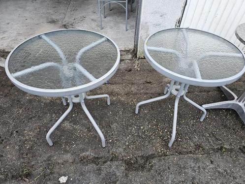 2 Tuintafels met doorzichtig blad, Tuin en Terras, Tuintafels, Gebruikt, Rond, Metaal, Ophalen