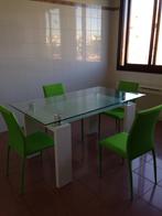 Tafel met massief wit houten frame en gehard glas, Ophalen of Verzenden, Zo goed als nieuw, Glas