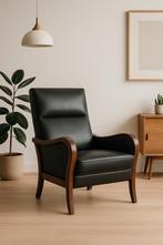 Vintage fauteuil van imitatie zwart en hout, Huis en Inrichting, Ophalen, Gebruikt, Hout
