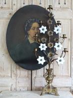 Franse kandelaar met opaline bloemen, Antiek en Kunst, Ophalen of Verzenden