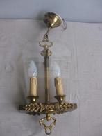 Vintage koperen hanglamp met bronzen garnituur en geslepen g, Antiek en Kunst, Ophalen of Verzenden