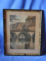 gravure colorée pont gothique malines, Antiquités & Art, Art | Eaux-fortes & Gravures, Enlèvement ou Envoi