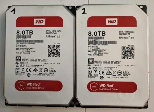 2 Western Digital Red NAS HDD 8 TB, Computers en Software, Harde schijven, Zo goed als nieuw, Desktop, Intern, HDD, NAS, Ophalen