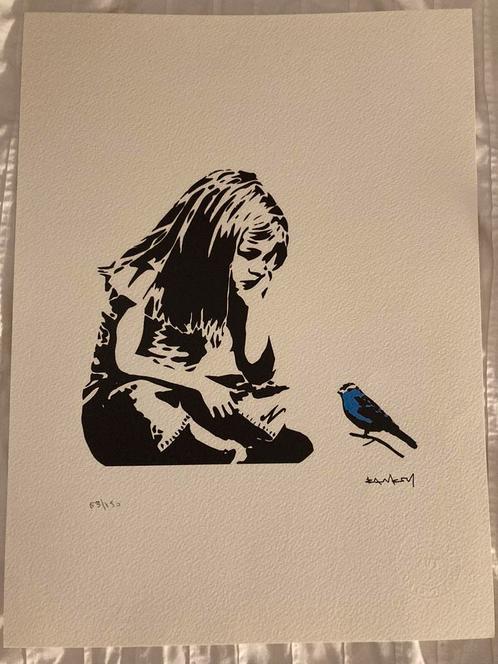 Banksy lithographie “Little girl with bird”limité+certificat, Antiquités & Art, Art | Lithographies & Sérigraphies