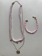 Nieuwe halsketting + armband (prijs totaal) (nr3803), Bijoux, Sacs & Beauté, Colliers, Synthétique, Rose, Enlèvement ou Envoi