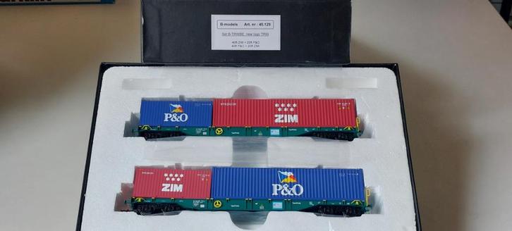 SNCB/NMBS B-MODELS SET VOOR CONTAINERTRANSPORT*HO*DC 45.129, Hobby en Vrije tijd, Modeltreinen | H0, Zo goed als nieuw, Wagon