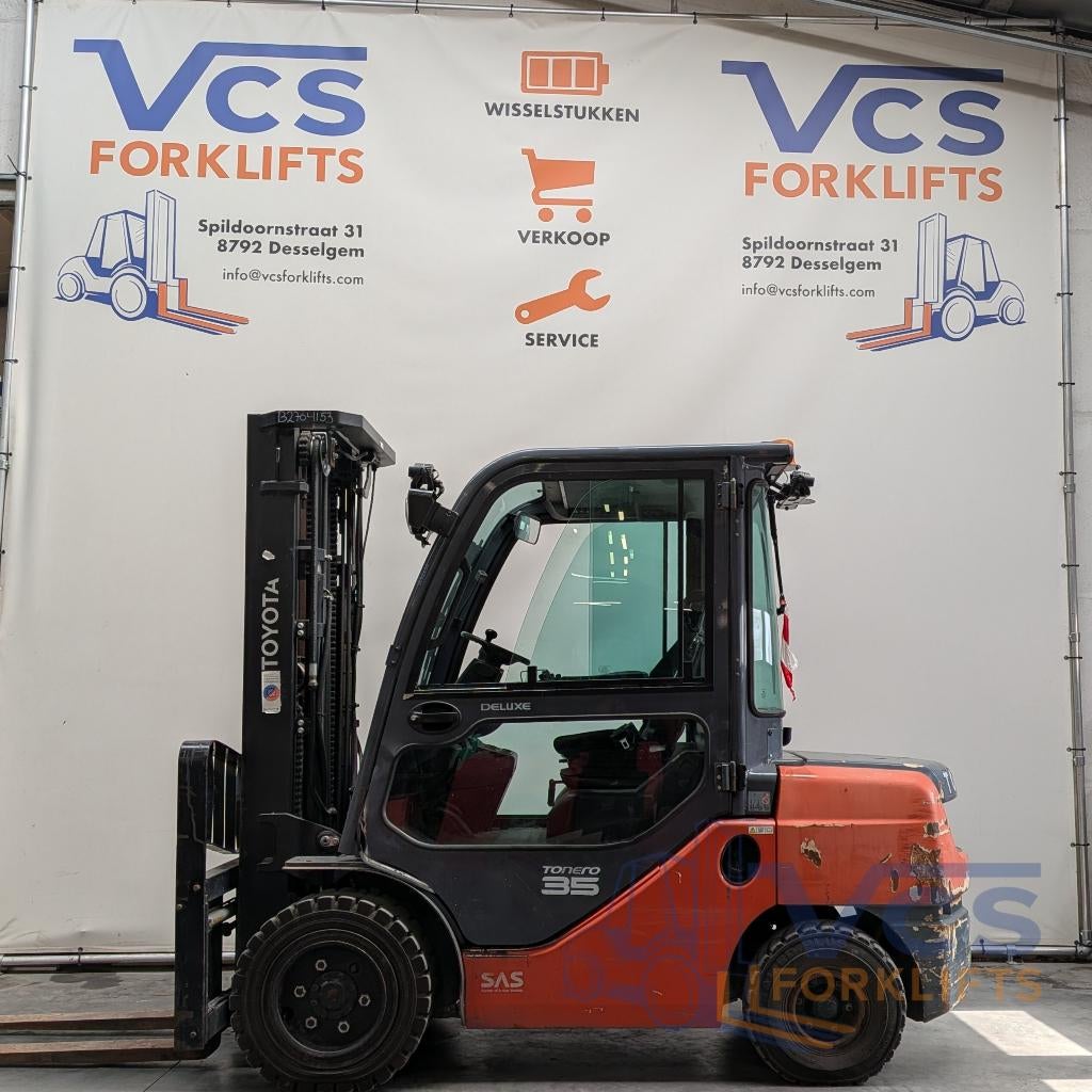 Toyota 3,5t diesel heftruck triplex 4,7m + vorkenversteller, Diesel, Toyota., Chariot élévateur, Enlèvement