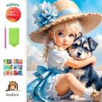Diamond painting meisje met hondje 50x40cm (vierkant), Verzenden, Nieuw, Overige typen