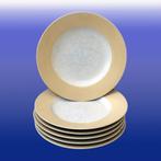 witte platte borden met gele rand., Huis en Inrichting, Keuken | Servies, Ophalen of Verzenden, Gebruikt, Bord(en)