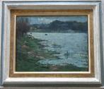 LOUIS-GUSTAVE CAMBIER / RIVIERZICHT / OLIEVERF DOEK 44x52cm, Ophalen of Verzenden