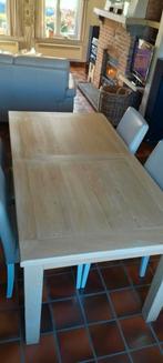 eiken uitschuifbare eettafel met 4 stoelen leder, Huis en Inrichting, Tafels | Eettafels, Ophalen, Gebruikt, Eikenhout, 50 tot 100 cm