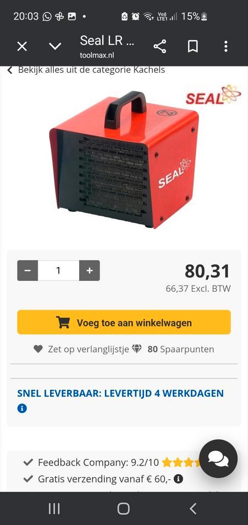 Radiateur électrique Seal LR20, Bricolage & Construction, Chauffage & Radiateurs, Poêle, Enlèvement ou Envoi