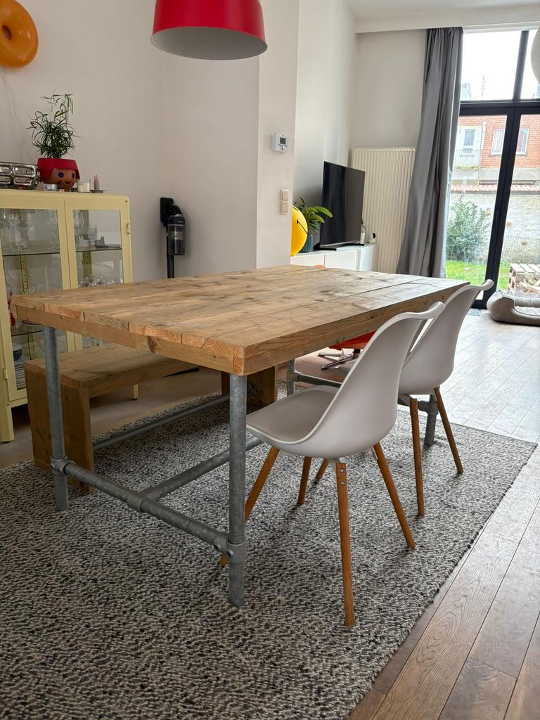 Steigerhout eettafel met bank, Huis en Inrichting, Ophalen, Gebruikt
