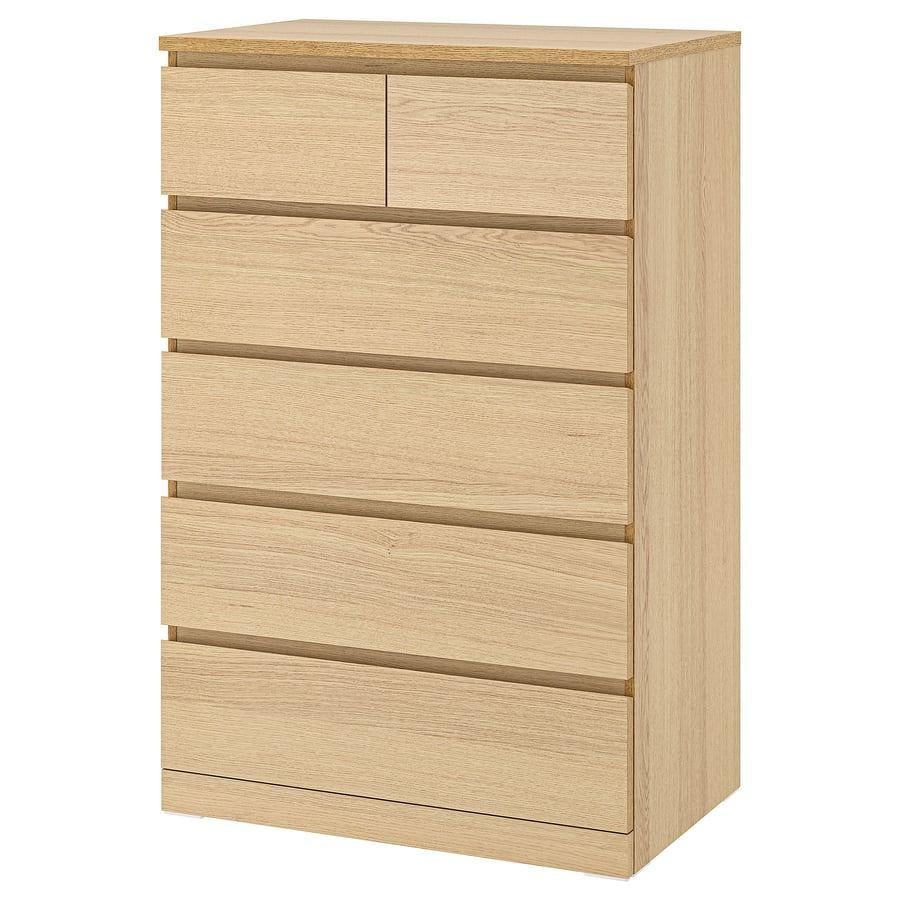 MALM Ladekast 6 lades, wit gelazuurd eikenfineer, 80x123 cm, 25 à 50 cm, 5 tiroirs ou plus, Comme neuf, Enlèvement