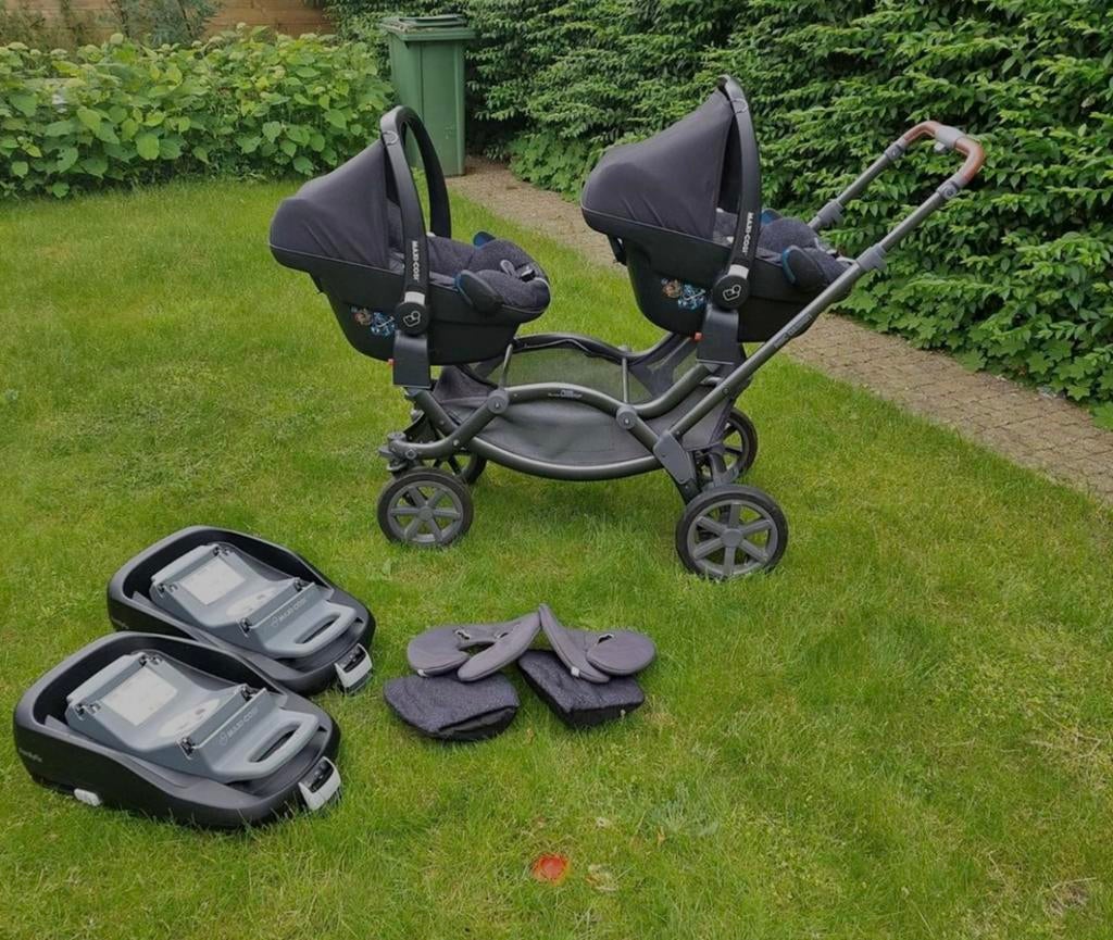 Tweeling buggy inclusief maxi cosi, wieg, zitje en isofix, Kinderen en Baby's, Ophalen, Zo goed als nieuw