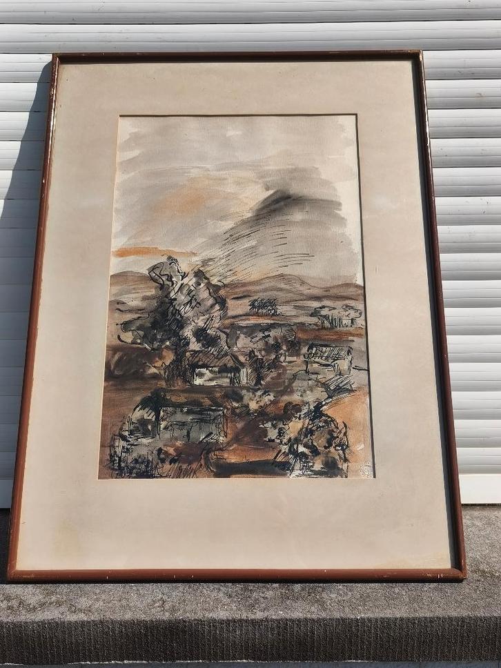 Aquarelle village signe, Antiquités & Art, Art | Peinture | Classique, Enlèvement ou Envoi