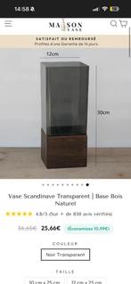 Vase Transparent noir en acrylique | Base Bois Naturel, Enlèvement ou Envoi, Comme neuf, Noir
