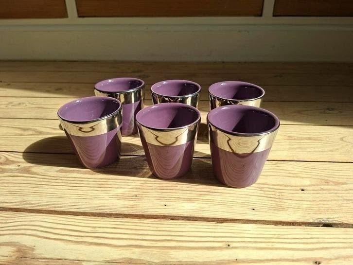 Lot de 6 petits photophores en faïence violet, Enlèvement, Neuf, Moins de 25 cm