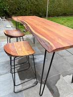 Massieve acacia bartafel + 4 barstoelen, Enlèvement, Utilisé