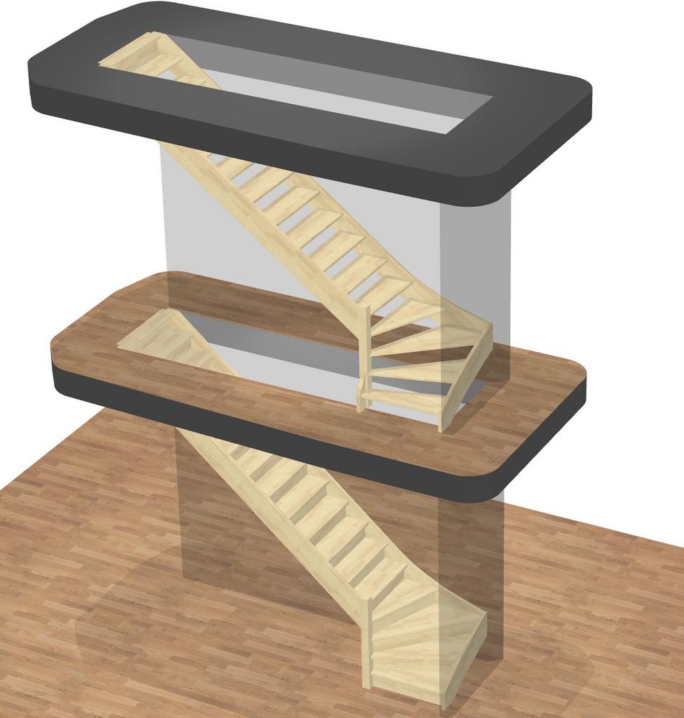 Rubberwood trap met kwartdraai, open treden, nieuw, Ophalen, Nieuw, Trap, 2 tot 4 meter