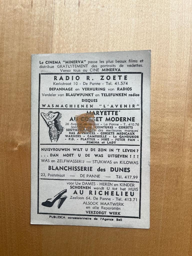 Prent filmster Alan Ladd-Cinema Minerva -De Panne, Verzamelen, Film en Tv, Gebruikt, Film, Foto of Kaart, Verzenden