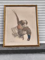 Gravure chien chasse signe Léon danchin, Enlèvement ou Envoi