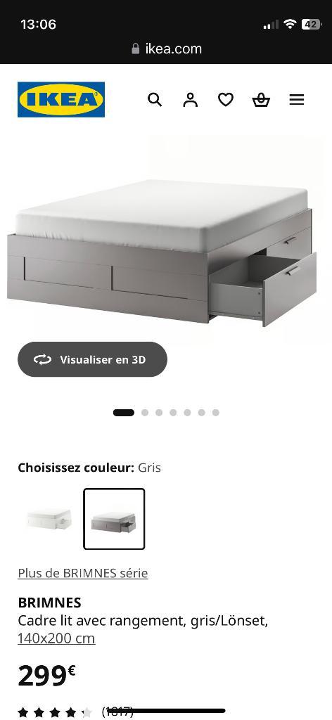 Cadre de lit Brimnes couleur noir, Maison & Meubles, Chambre à coucher | Lits, Utilisé, Deux personnes, 140 cm, 200 cm, Bois, Noir