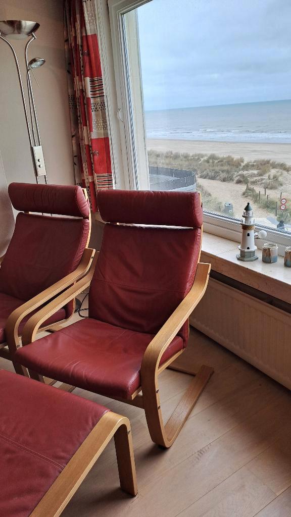 Fauteuil Ikea Poang - Cuir rouge, Maison & Meubles, Fauteuils, Comme neuf, Cuir, Enlèvement