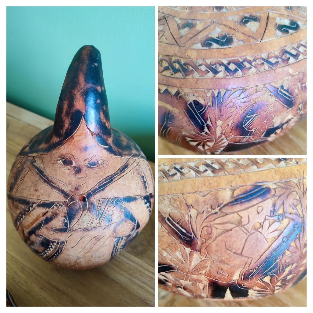 Peru volkskunst gegraveerde kalebassen. €18/1, €30/2!, Ophalen of Verzenden