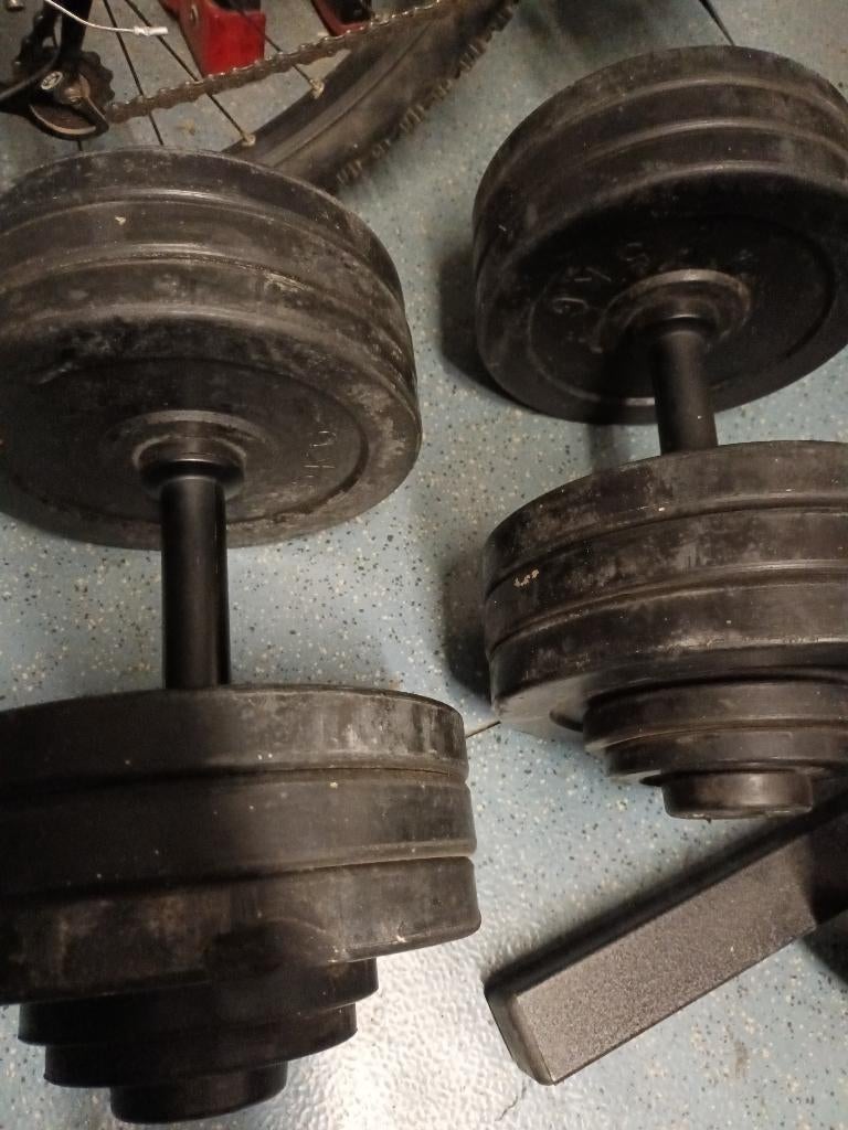 Halteres 2x 34 kilos qualité pro, Sports & Fitness, Équipement de fitness, Enlèvement, Utilisé, Haltère