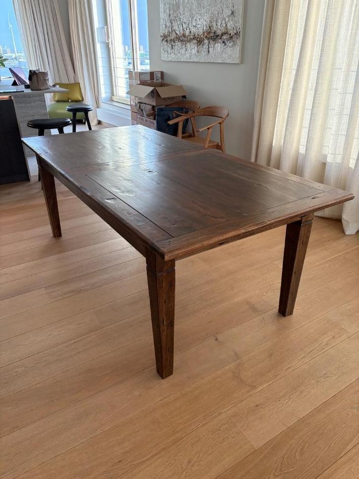 Massieve eettafel in Birmaanse teak met uitschuifbaar blad, Huis en Inrichting, Tafels | Eettafels, Gebruikt, 100 tot 150 cm, 200 cm of meer