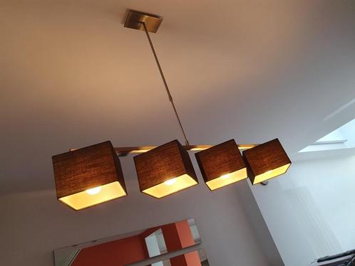 Inox hanglamp/luster met bijhorende tafellamp "soft touch", Huis en Inrichting, Lampen | Hanglampen, Zo goed als nieuw, Metaal