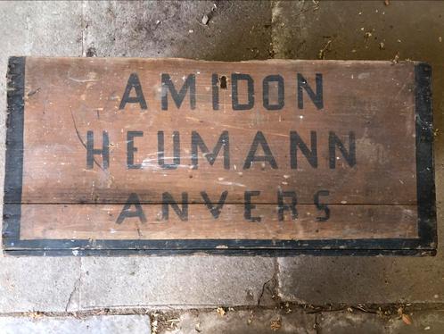 Laatste dagen:Oude houten kist Amidon Herman Anvers/klein pr, Antiek en Kunst, Curiosa en Brocante, Ophalen