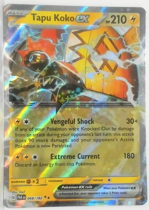 # 22 -- Tapu Koko ex - 068/182 - Paradox Rift, Hobby en Vrije tijd, Verzamelkaartspellen | Pokémon, Nieuw, Losse kaart, Ophalen of Verzenden