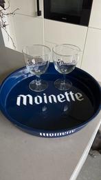 Plateau Moinette 36 cm et 2 verres, Collections, Marques de bière, Comme neuf, Enlèvement ou Envoi