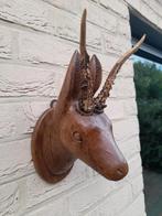 Oude houten hertekop met gewei, Verzamelen, Dierenverzamelingen, Ophalen of Verzenden, Gebruikt