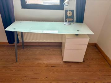 Glazen bureau met kastje, Huis en Inrichting, Ophalen, Zo goed als nieuw, Bureau