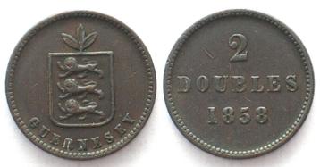GUERNSEY 2 Doubles 1858 VICTORIA UK