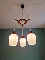 Scandinavische kroonluchter, teakhout & wit glazen, 1960, Antiek en Kunst, Antiek | Verlichting, Ophalen of Verzenden