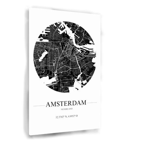 Amsterdamse Stadsplattegrond in Zwart en Wit Glasschilderij, Antiek en Kunst, Kunst | Schilderijen | Abstract, Verzenden