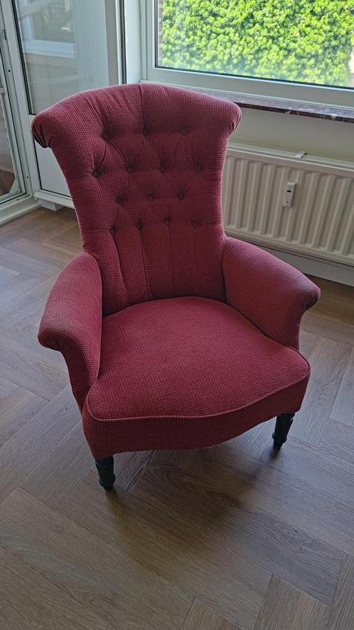 Vintage rode/bordeaux fauteuil, Huis en Inrichting, Fauteuils, Gebruikt, Hout, Stof, 75 tot 100 cm, 75 tot 100 cm, Ophalen