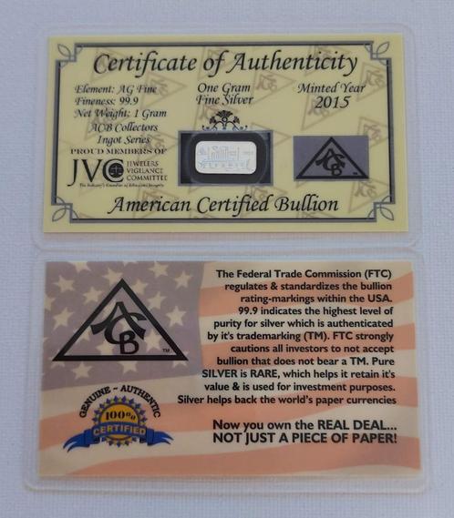 1 gram Fine Silver Bar “Titanic” - Certificated, Postzegels en Munten, Edelmetalen en Baren, Zilver, Verzenden