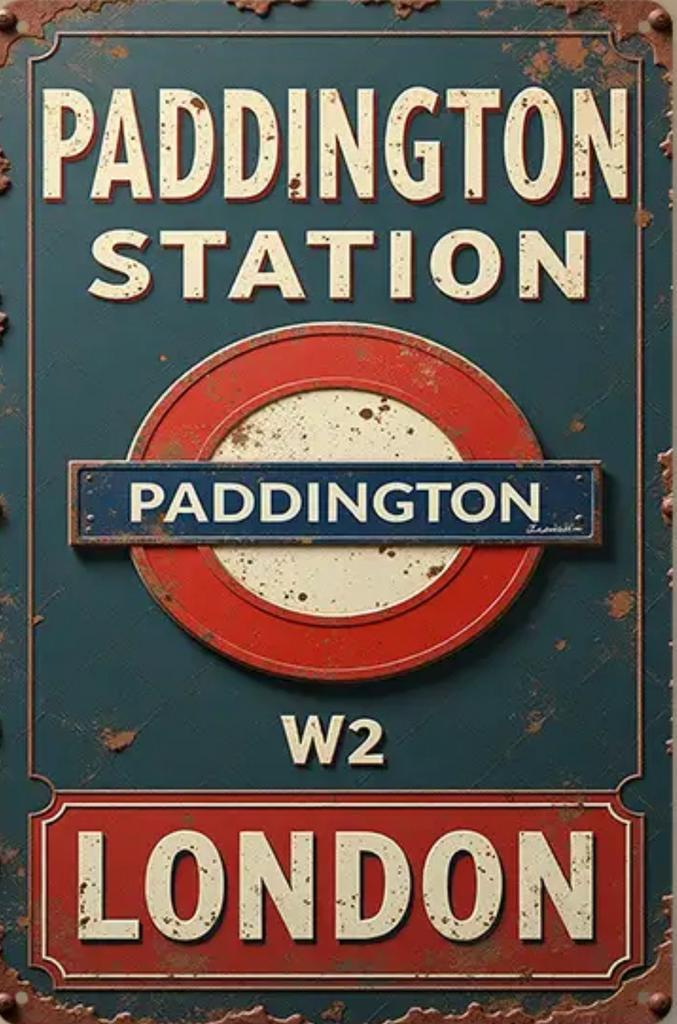 Reclamebord vintage Paddington station London W2 - mancave, Verzamelen, Merken en Reclamevoorwerpen, Zo goed als nieuw, Reclamebord