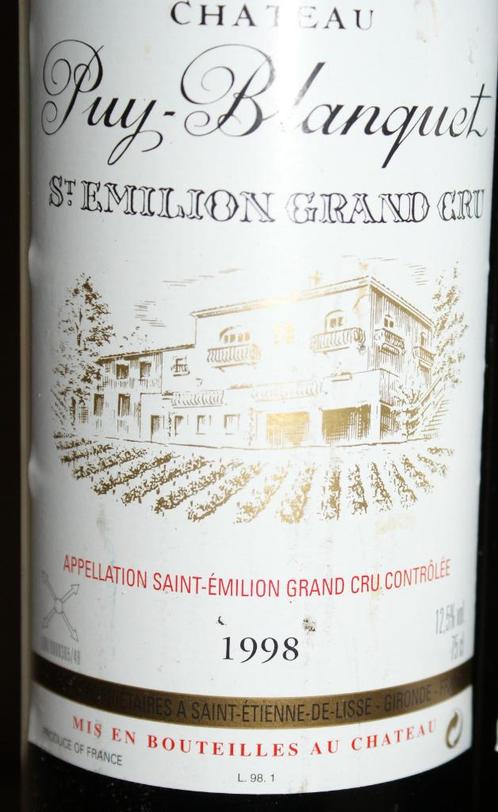 1 Fl. St-Emilion GC Château Puy-Blanquet rood 75cl 1998 .., Verzamelen, Wijnen, Nieuw, Rode wijn, Frankrijk, Vol, Ophalen of Verzenden