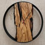 Horloge en bois d olivier et cercle matal, Maison & Meubles, Comme neuf, Enlèvement