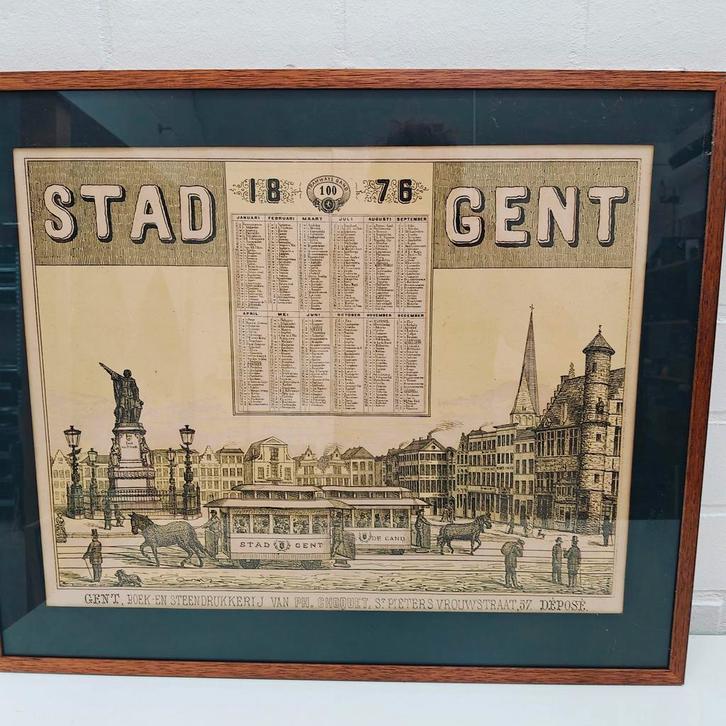 Litho Stad Gent – originele kalender 1876, Antiek en Kunst, Kunst | Litho's en Zeefdrukken, Ophalen